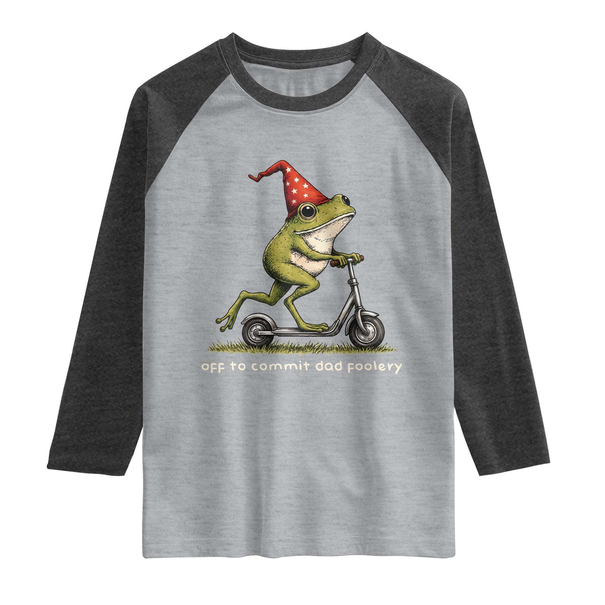 Off To Commit Dad Foolery Raglan Shirt Funny Daddy Frog Scooter Fathers Day
