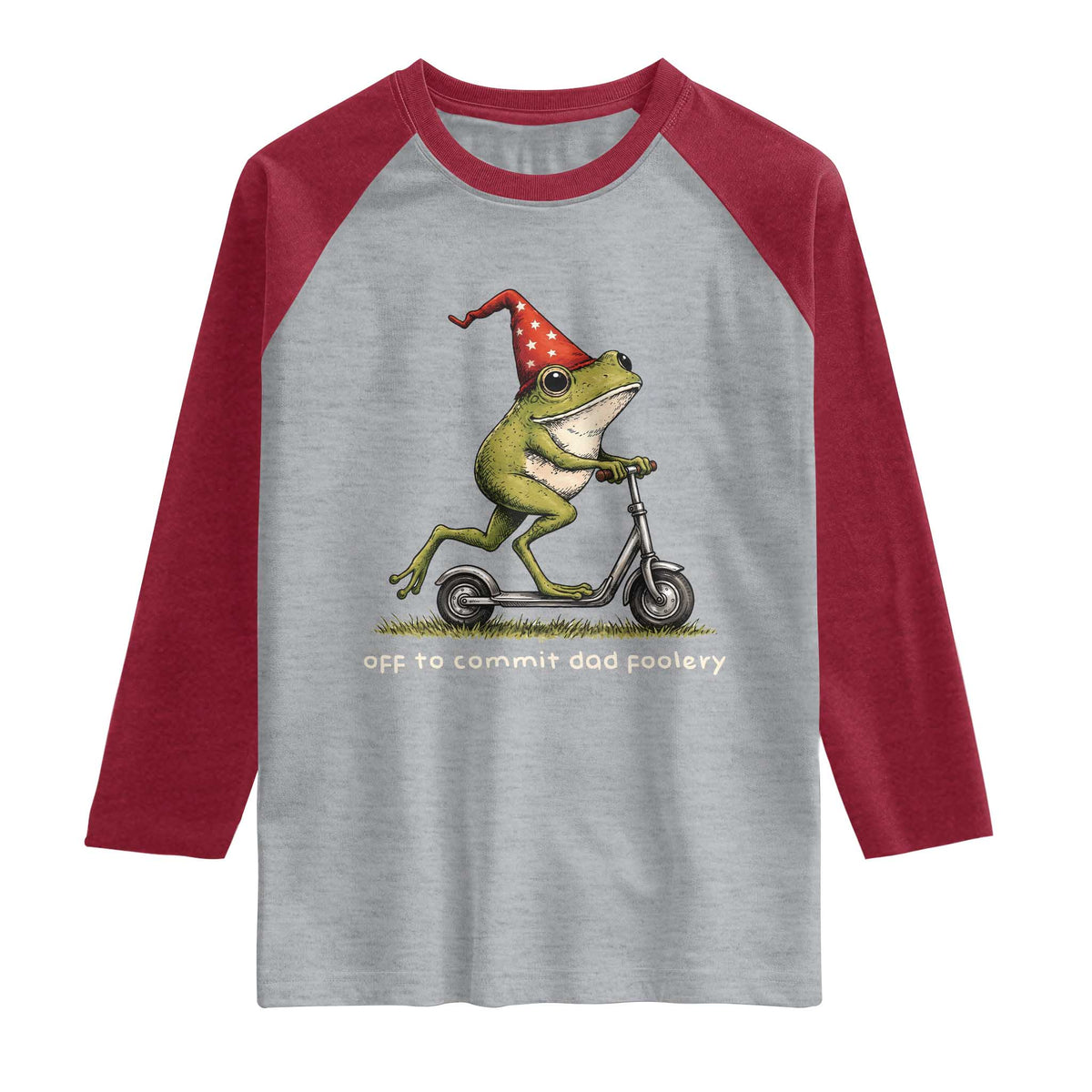 Off To Commit Dad Foolery Raglan Shirt Funny Daddy Frog Scooter Fathers Day