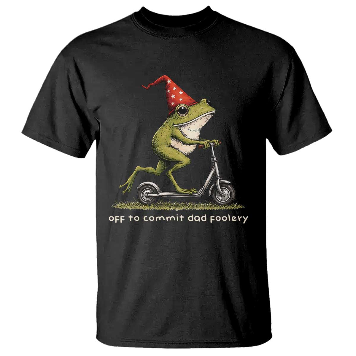 Off To Commit Dad Foolery T Shirt Funny Daddy Frog Scooter Fathers Day