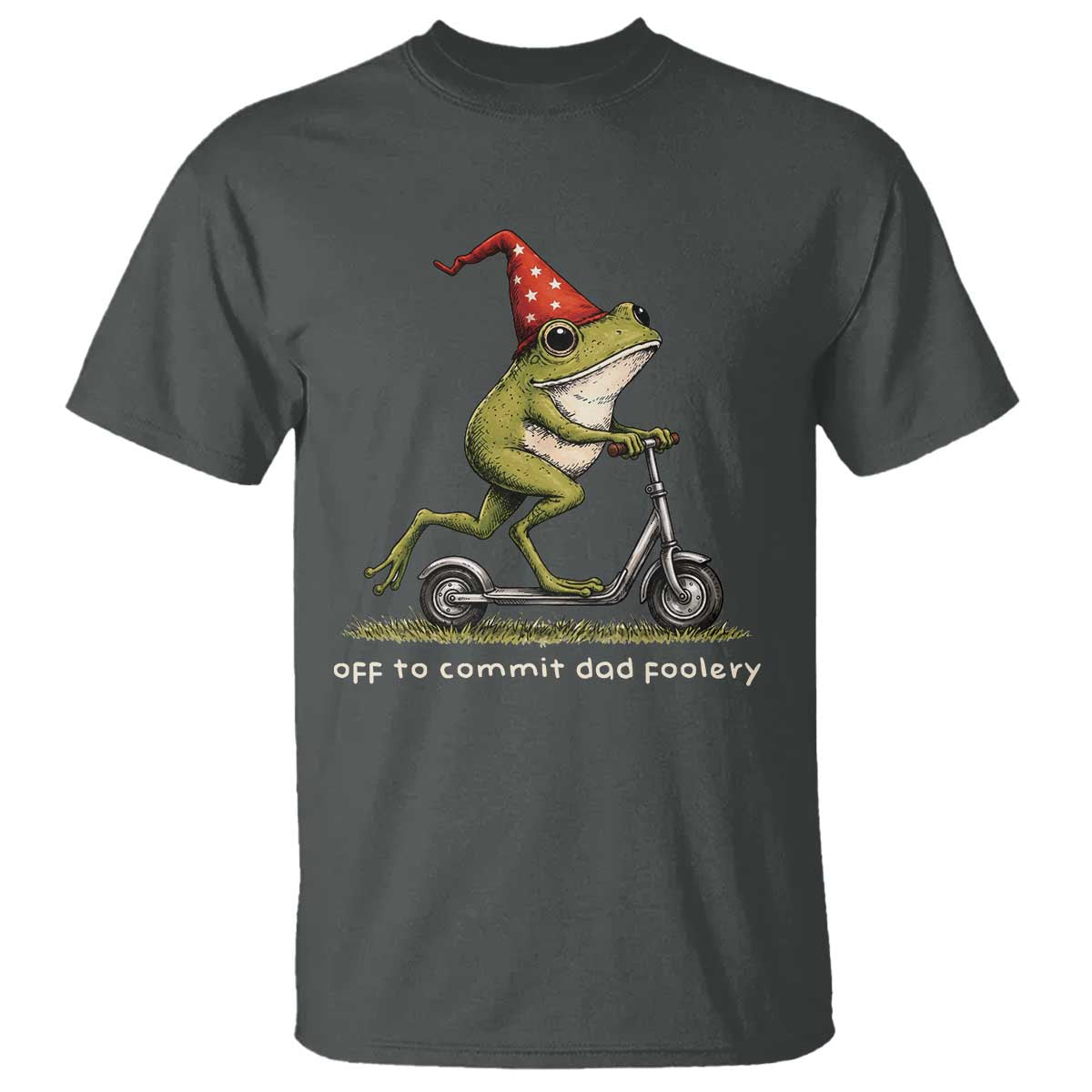 Off To Commit Dad Foolery T Shirt Funny Daddy Frog Scooter Fathers Day