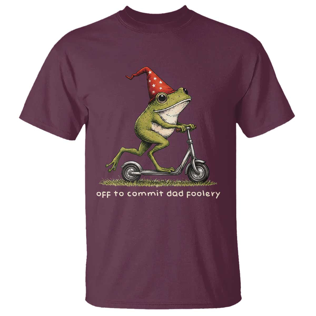 Off To Commit Dad Foolery T Shirt Funny Daddy Frog Scooter Fathers Day