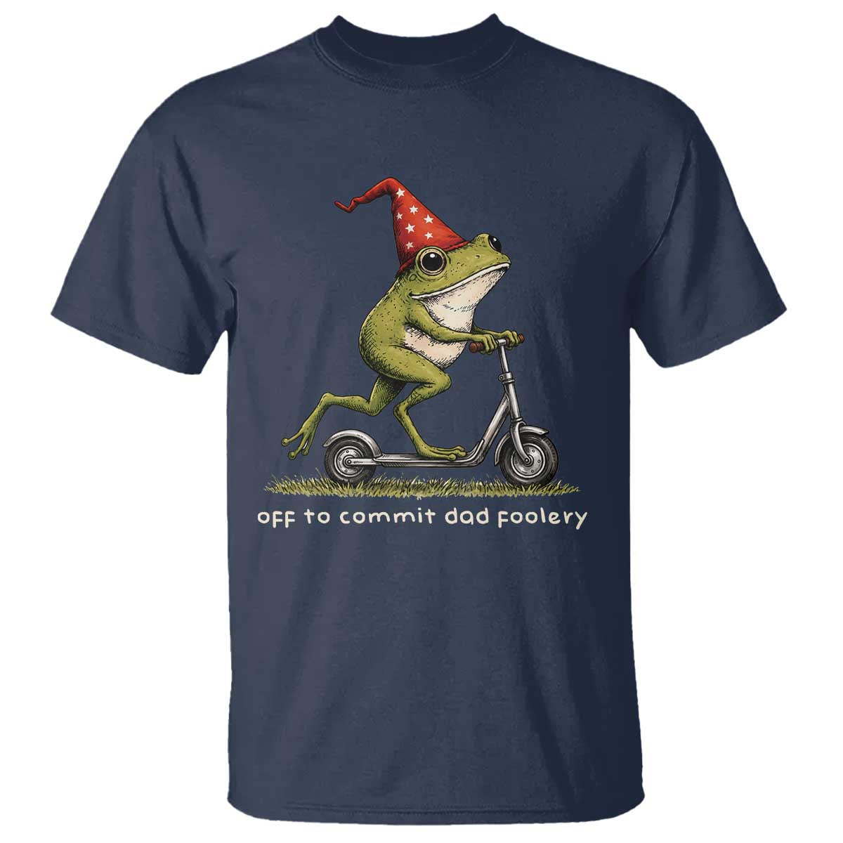 Off To Commit Dad Foolery T Shirt Funny Daddy Frog Scooter Fathers Day
