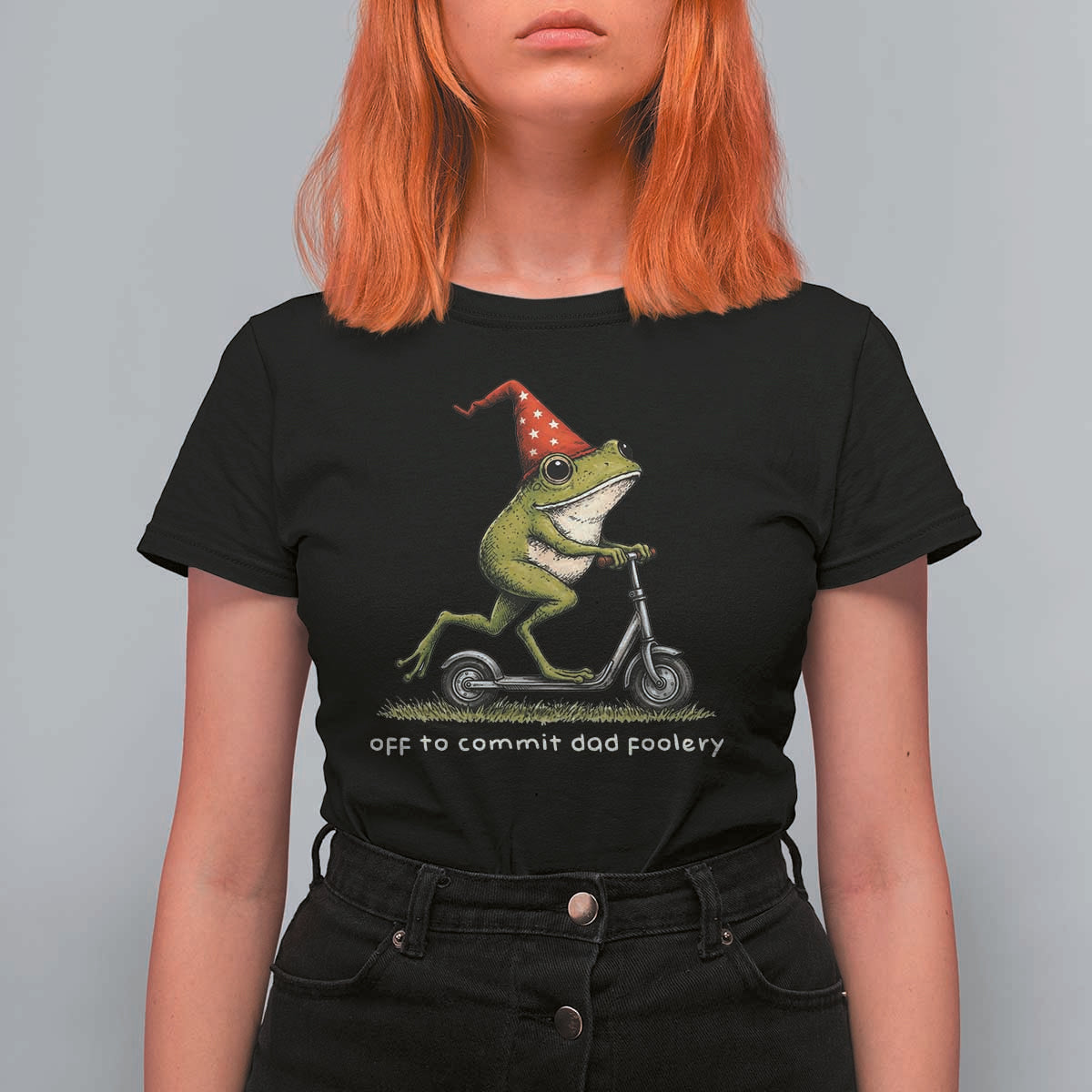 Off To Commit Dad Foolery T Shirt For Women Funny Daddy Frog Scooter Fathers Day