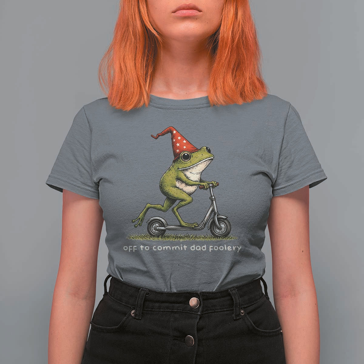Off To Commit Dad Foolery T Shirt For Women Funny Daddy Frog Scooter Fathers Day