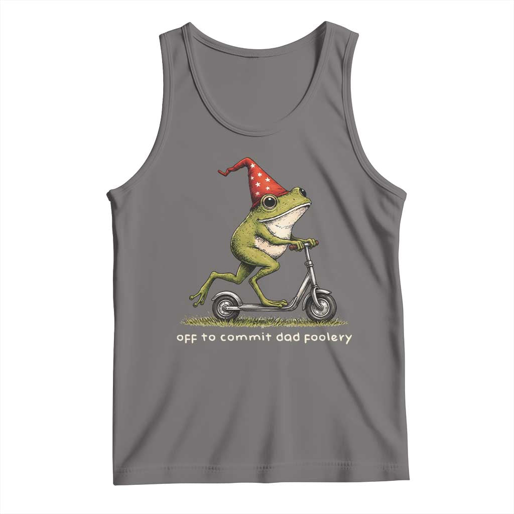 Off To Commit Dad Foolery Tank Top Funny Daddy Frog Scooter Fathers Day