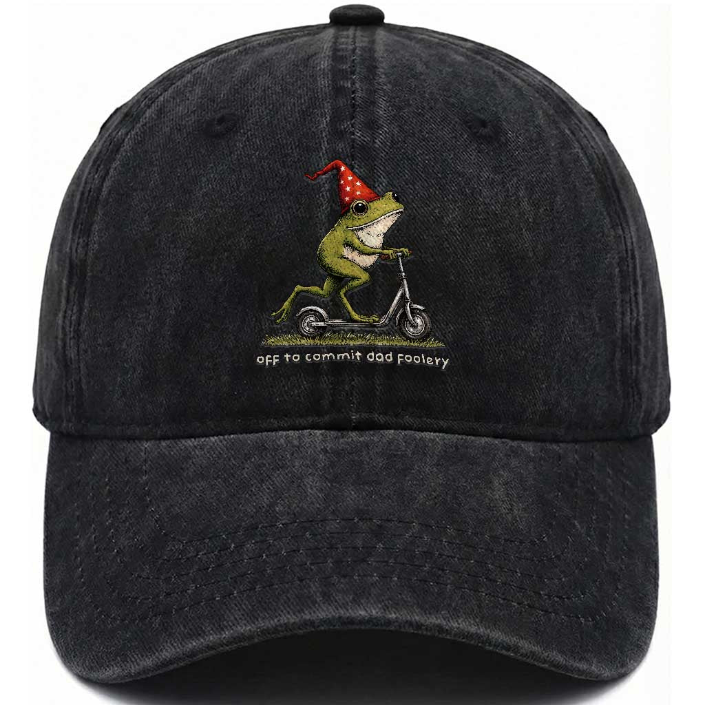 Off To Commit Dad Foolery Washed Cotton Baseball Cap Funny Daddy Frog Scooter Fathers Day