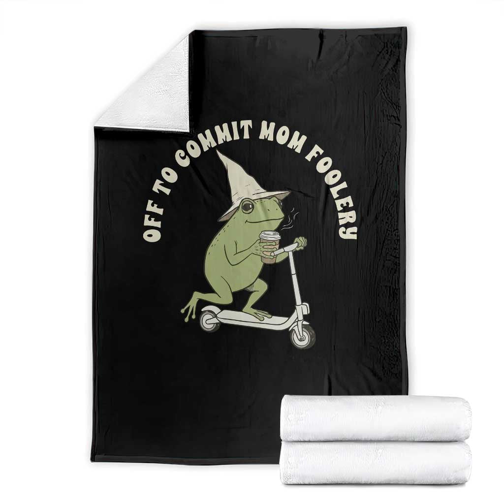 Off To Commit Mom Foolery Throw Blanket Funny Mama Frog Scooter Mother's Day