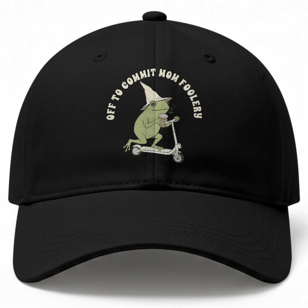 Off To Commit Mom Foolery Baseball Cap Funny Mama Frog Scooter Mother's Day