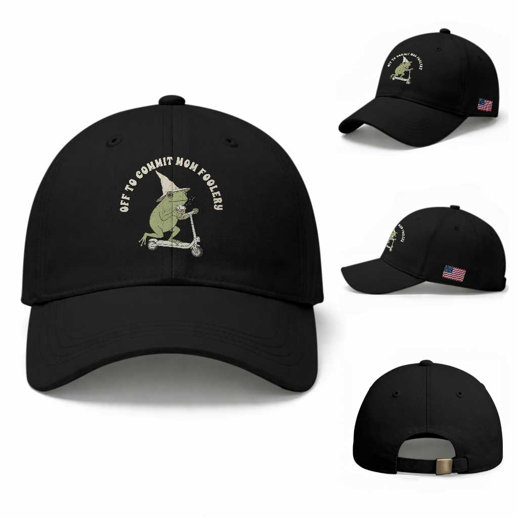 Off To Commit Mom Foolery Baseball Cap Funny Mama Frog Scooter Mother's Day