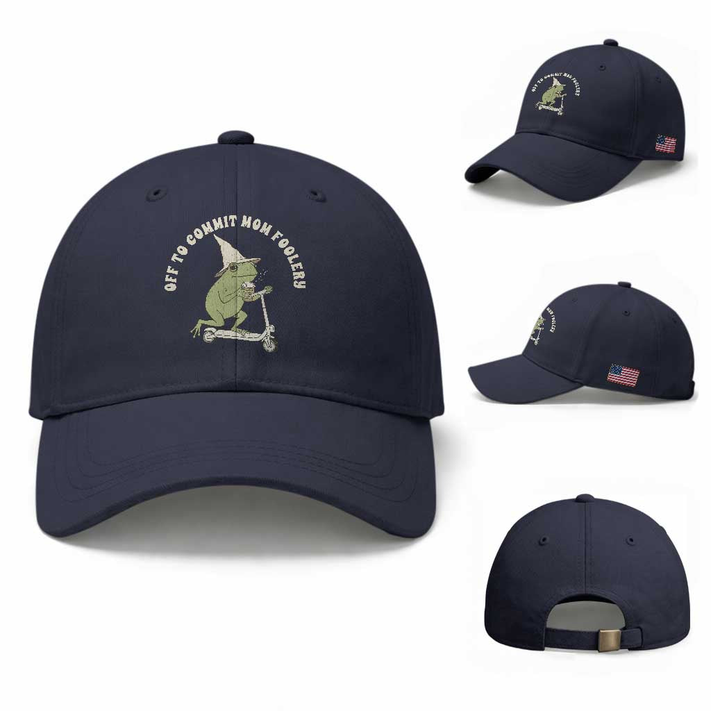 Off To Commit Mom Foolery Baseball Cap Funny Mama Frog Scooter Mother's Day