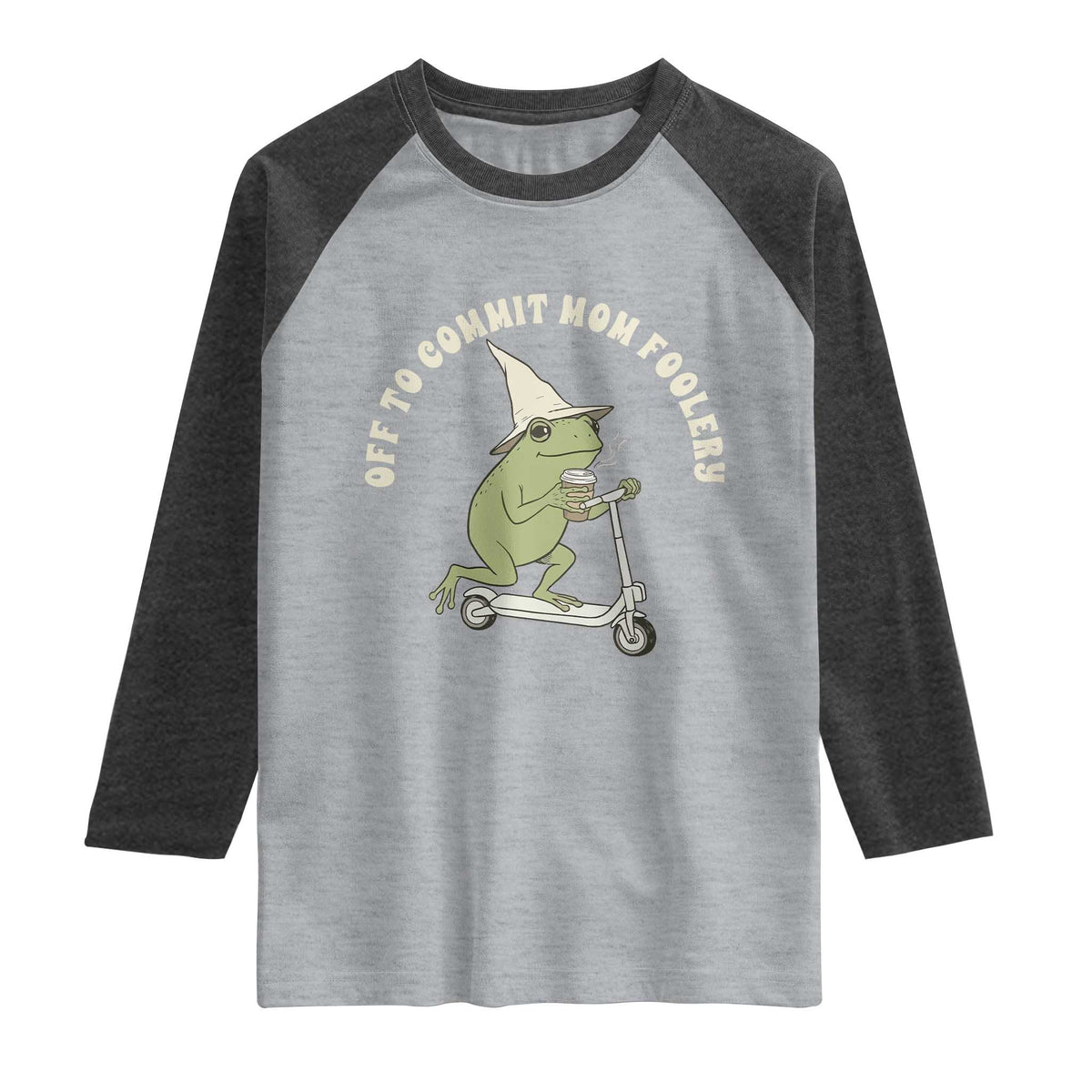 Off To Commit Mom Foolery Raglan Shirt Funny Mama Frog Scooter Mother's Day
