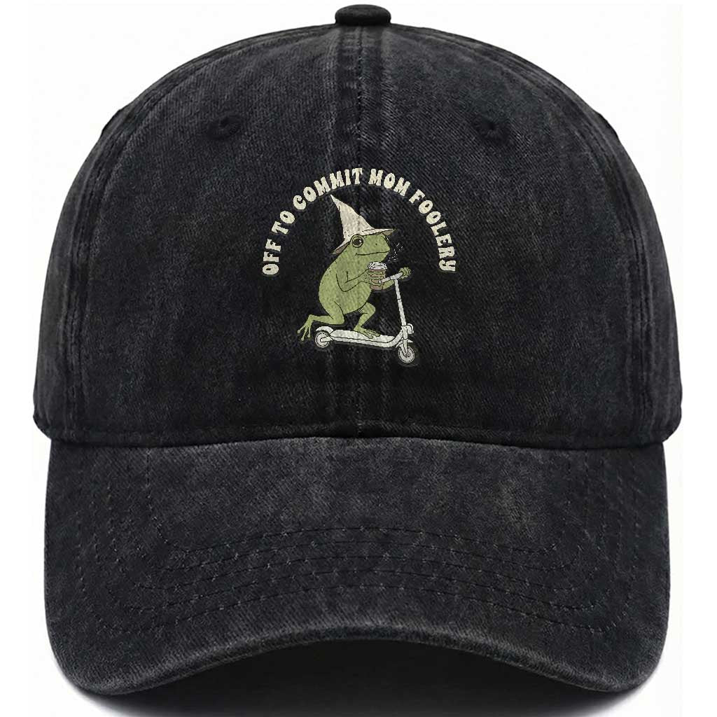 Off To Commit Mom Foolery Washed Cotton Baseball Cap Funny Mama Frog Scooter Mother's Day