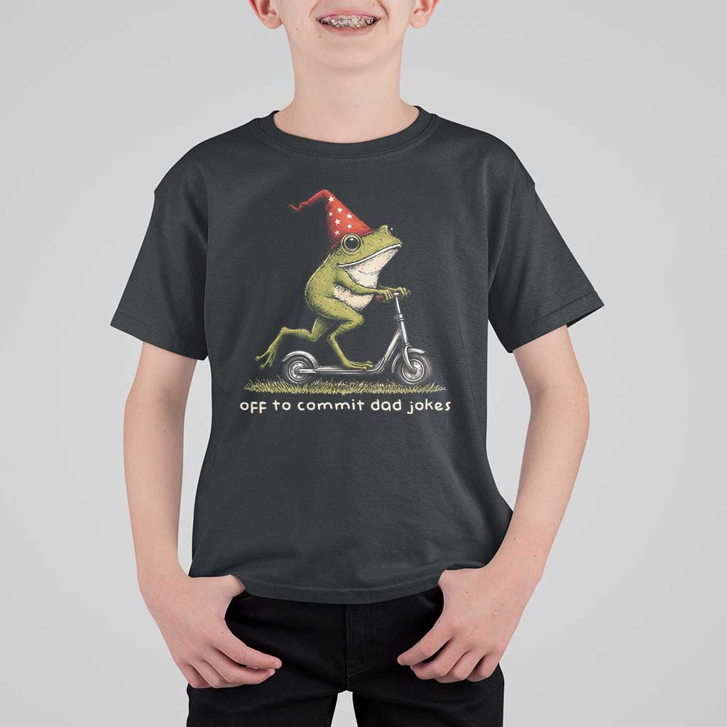 Off To Commit Dad Jokes T Shirt For Kid Funny Daddy Frog Scooter Fathers Day