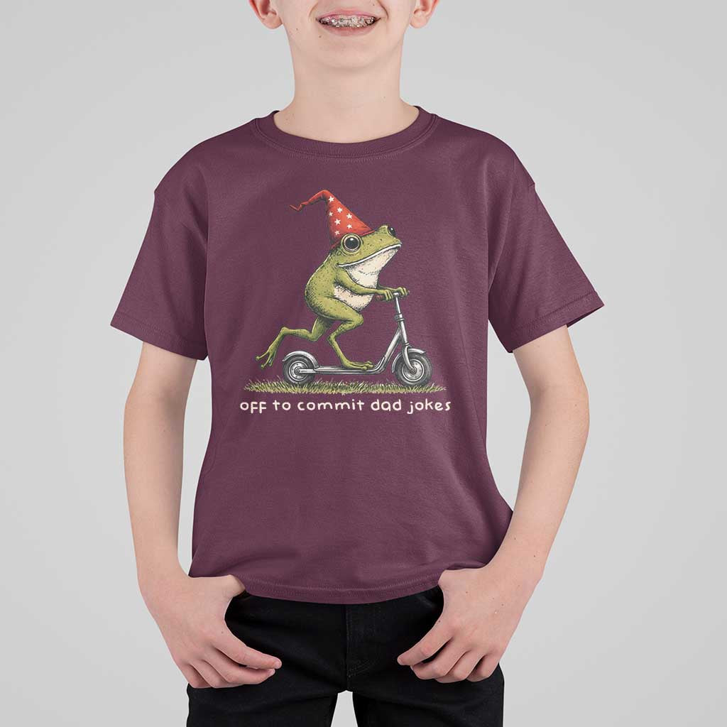 Off To Commit Dad Jokes T Shirt For Kid Funny Daddy Frog Scooter Fathers Day