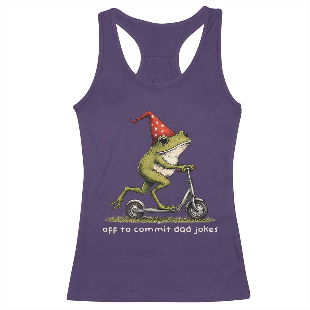 Off To Commit Dad Jokes Racerback Tank Top Funny Daddy Frog Scooter Fathers Day