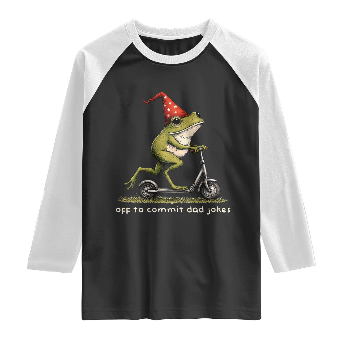 Off To Commit Dad Jokes Raglan Shirt Funny Daddy Frog Scooter Fathers Day