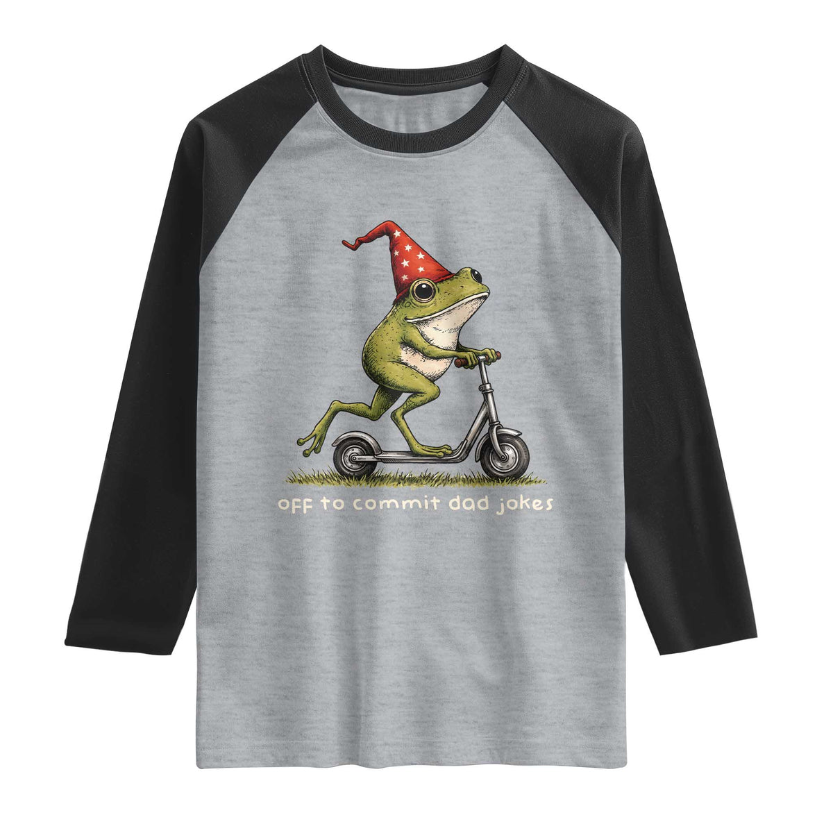 Off To Commit Dad Jokes Raglan Shirt Funny Daddy Frog Scooter Fathers Day