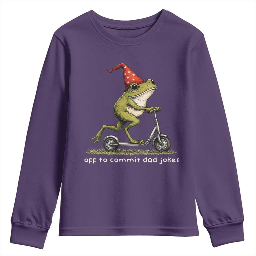 Off To Commit Dad Jokes Youth Sweatshirt Funny Daddy Frog Scooter Fathers Day
