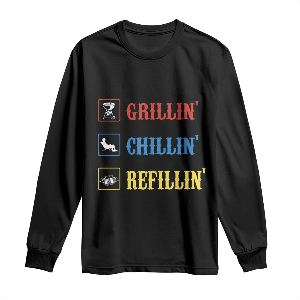 BBQ Lover Long Sleeve Shirt Grilling Chillin' Grillin' Refillin' Smoker - Wonder Print Shop