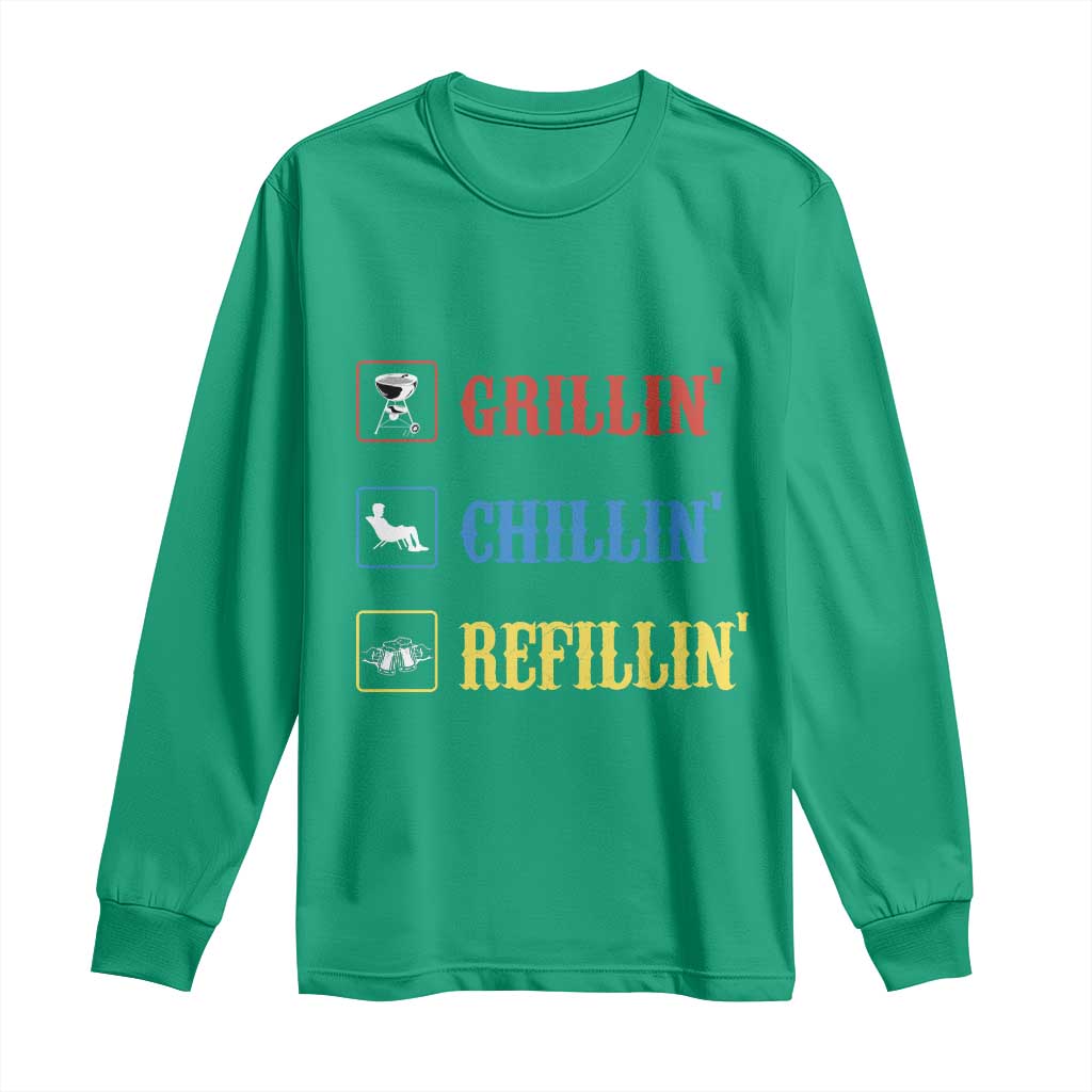 BBQ Lover Long Sleeve Shirt Grilling Chillin' Grillin' Refillin' Smoker - Wonder Print Shop