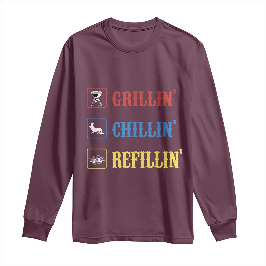 BBQ Lover Long Sleeve Shirt Grilling Chillin' Grillin' Refillin' Smoker - Wonder Print Shop