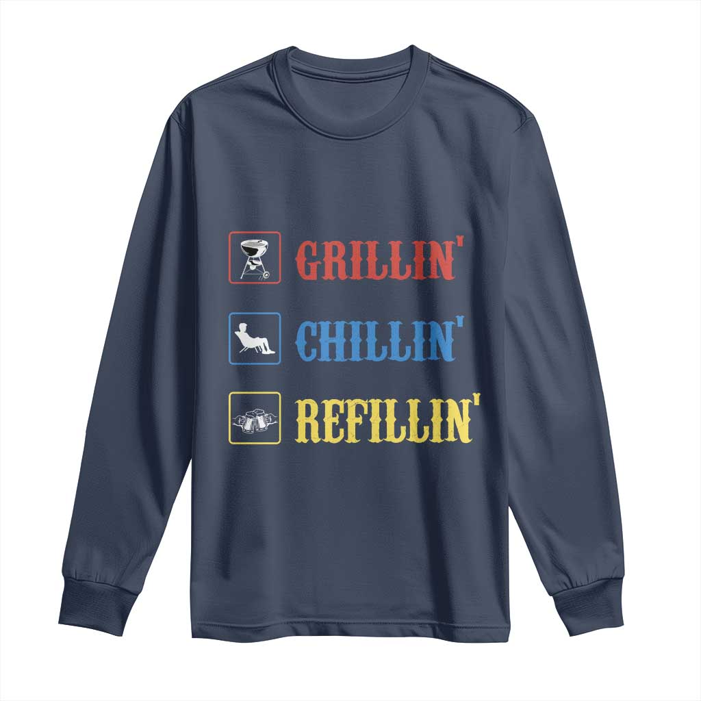 BBQ Lover Long Sleeve Shirt Grilling Chillin' Grillin' Refillin' Smoker - Wonder Print Shop