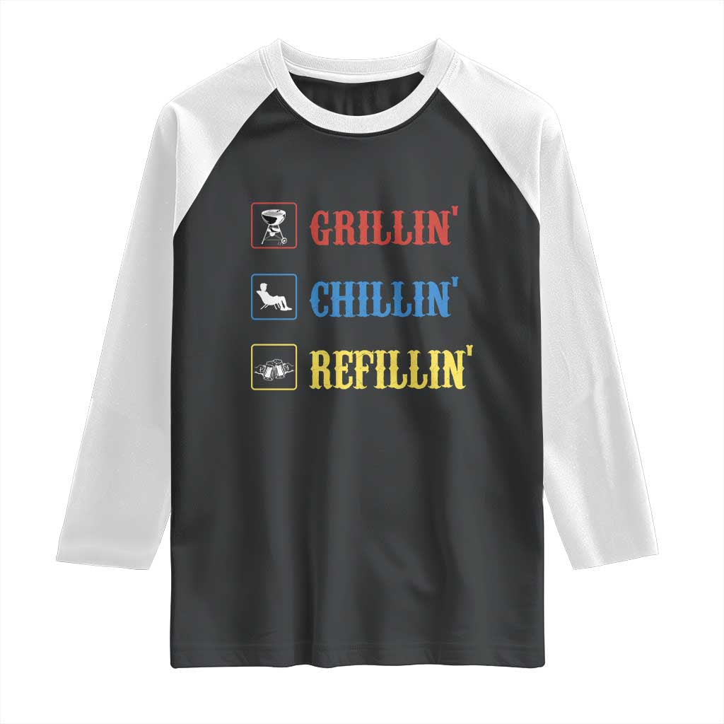 BBQ Lover Raglan Shirt Grilling Chillin' Grillin' Refillin' Smoker - Wonder Print Shop