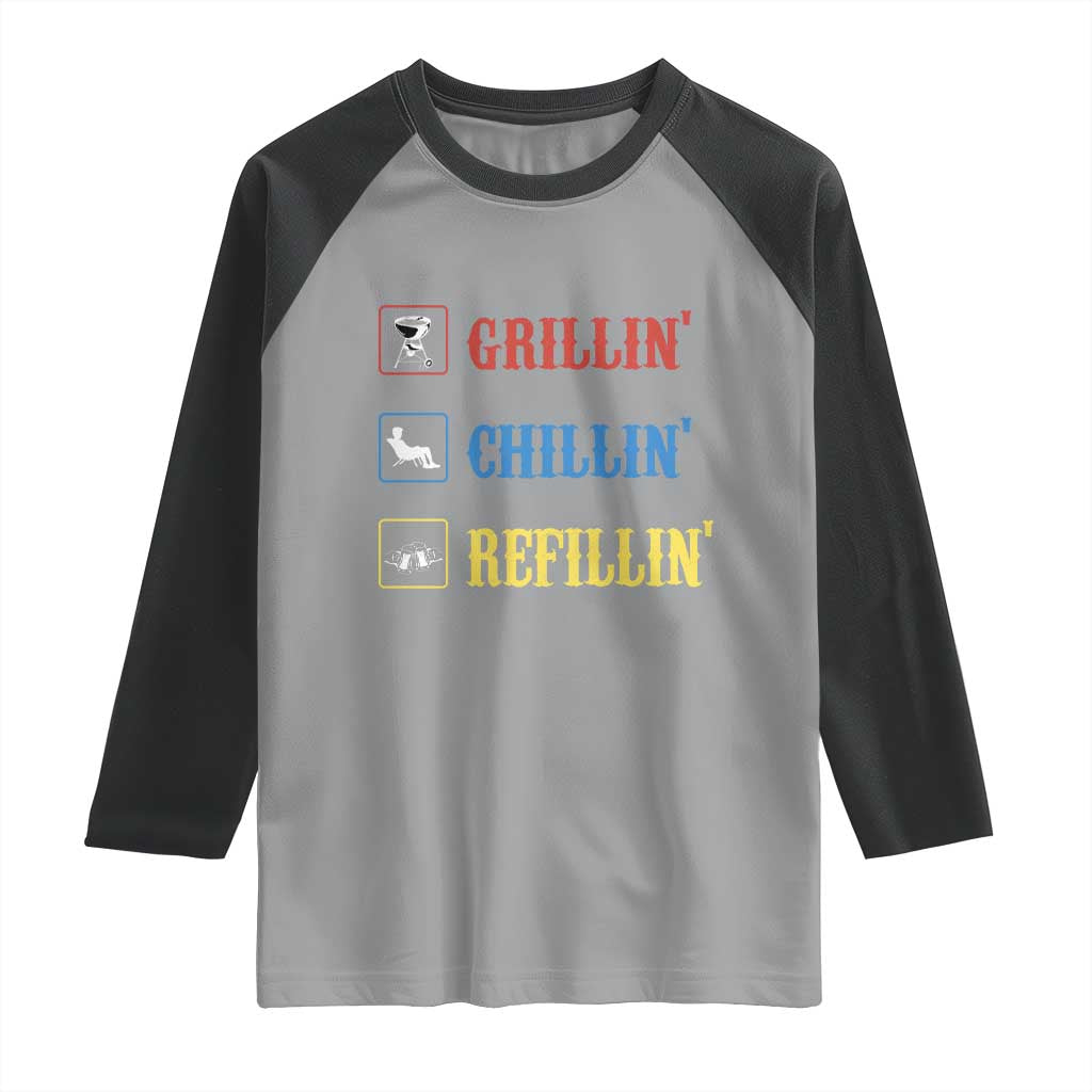 BBQ Lover Raglan Shirt Grilling Chillin' Grillin' Refillin' Smoker - Wonder Print Shop