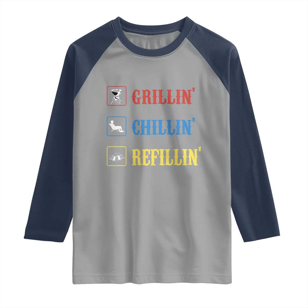 BBQ Lover Raglan Shirt Grilling Chillin' Grillin' Refillin' Smoker - Wonder Print Shop