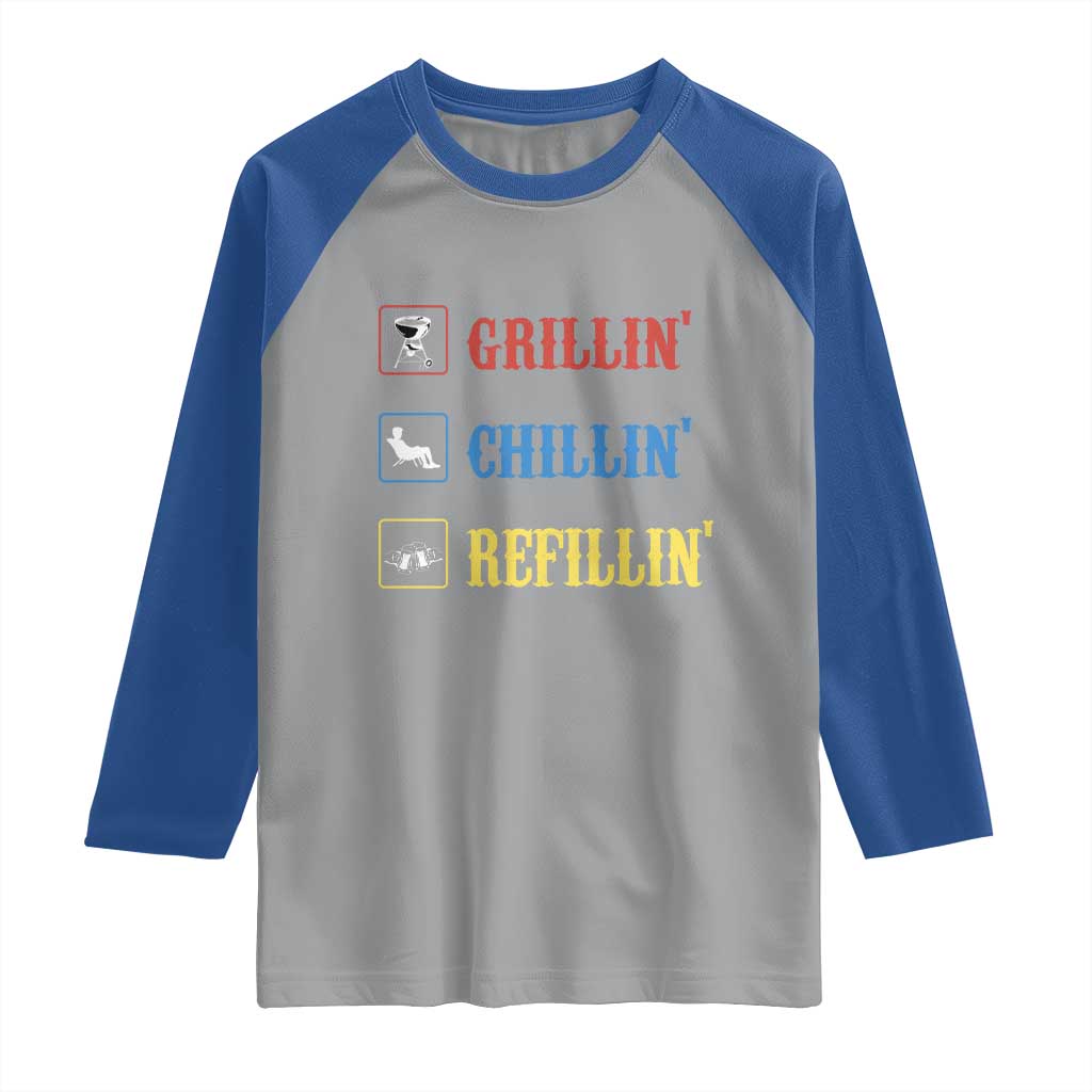 BBQ Lover Raglan Shirt Grilling Chillin' Grillin' Refillin' Smoker - Wonder Print Shop