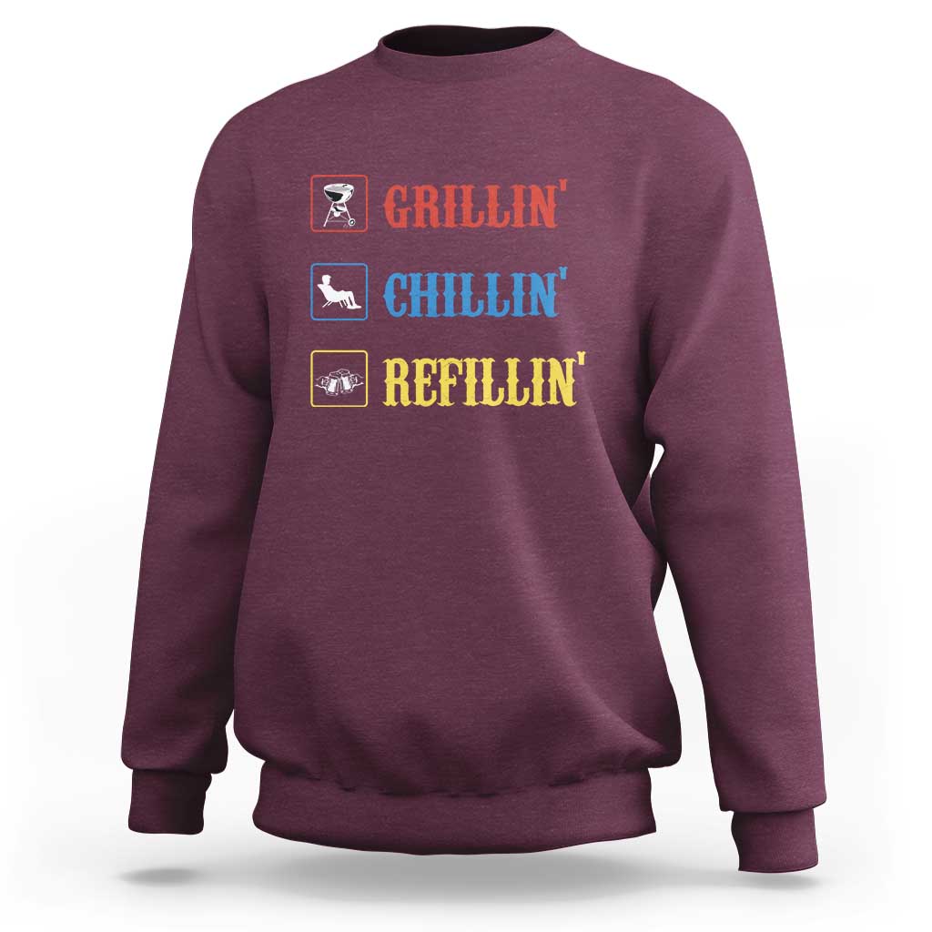 BBQ Lover Sweatshirt Grilling Chillin' Grillin' Refillin' Smoker - Wonder Print Shop