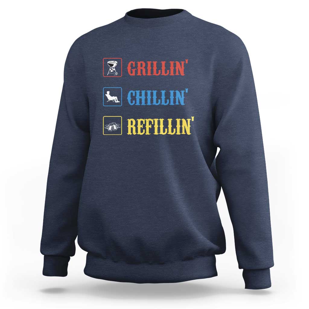 BBQ Lover Sweatshirt Grilling Chillin' Grillin' Refillin' Smoker - Wonder Print Shop