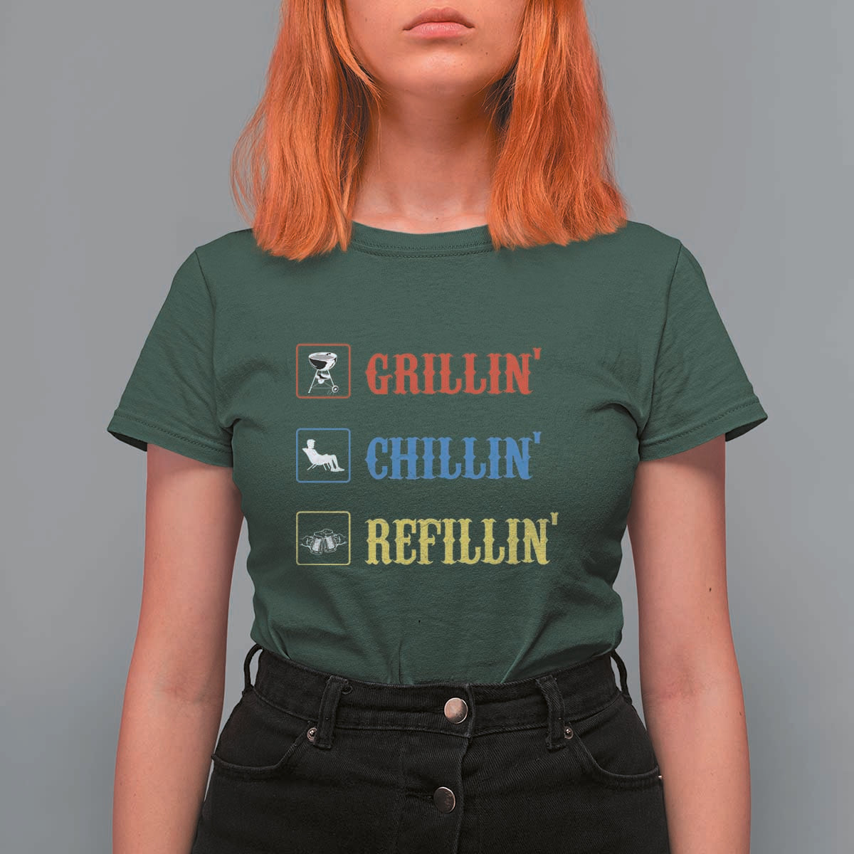 BBQ Lover T Shirt For Women Grilling Chillin' Grillin' Refillin' Smoker - Wonder Print Shop