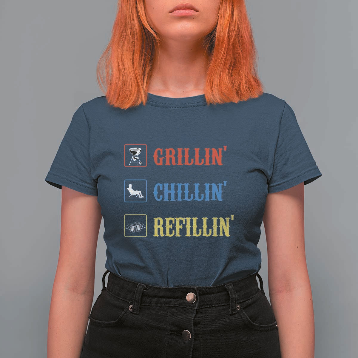 BBQ Lover T Shirt For Women Grilling Chillin' Grillin' Refillin' Smoker - Wonder Print Shop