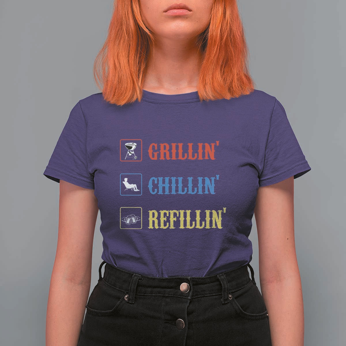BBQ Lover T Shirt For Women Grilling Chillin' Grillin' Refillin' Smoker - Wonder Print Shop