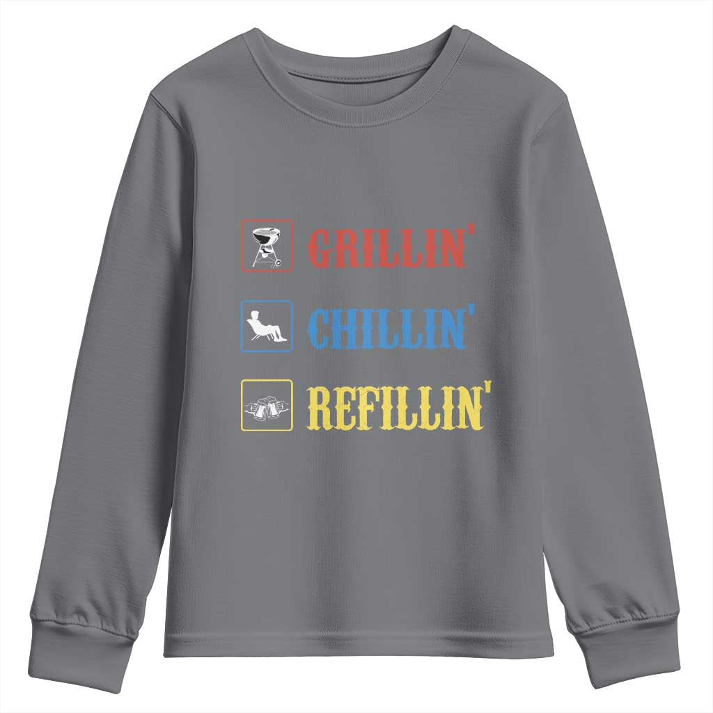 BBQ Lover Youth Sweatshirt Grilling Chillin' Grillin' Refillin' Smoker - Wonder Print Shop
