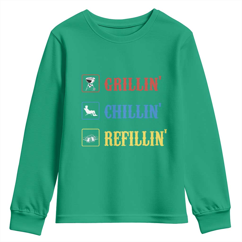 BBQ Lover Youth Sweatshirt Grilling Chillin' Grillin' Refillin' Smoker - Wonder Print Shop