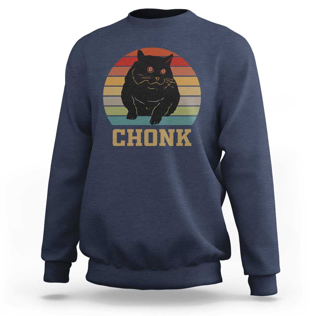 Funny Cat Sweatshirt Chonk Black Fat Kitten - Wonder Print Shop