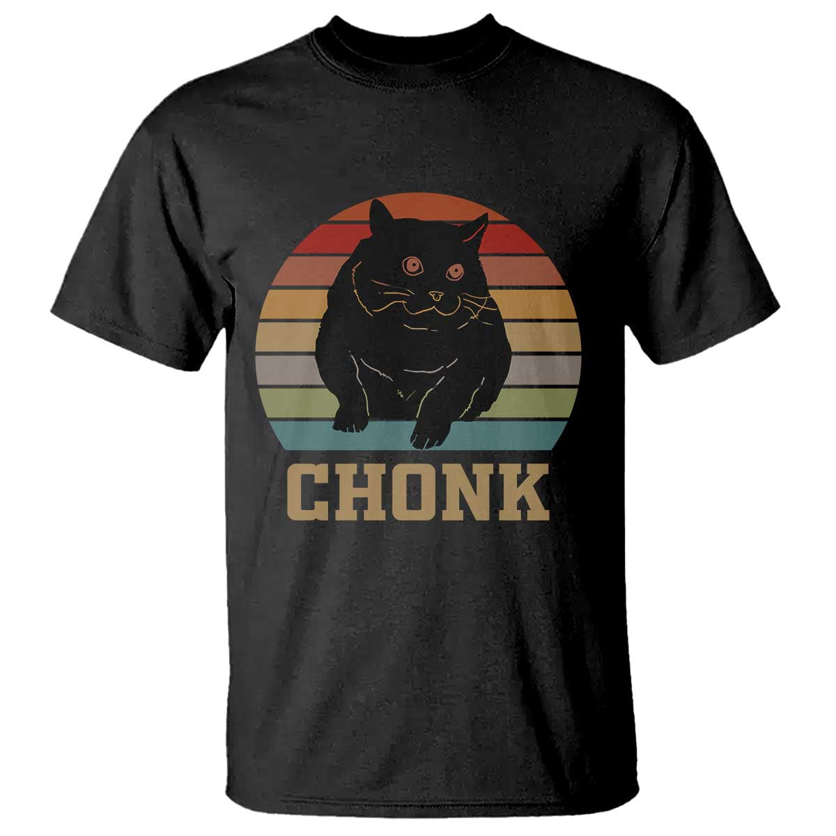 Funny Cat T Shirt Chonk Black Fat Kitten - Wonder Print Shop