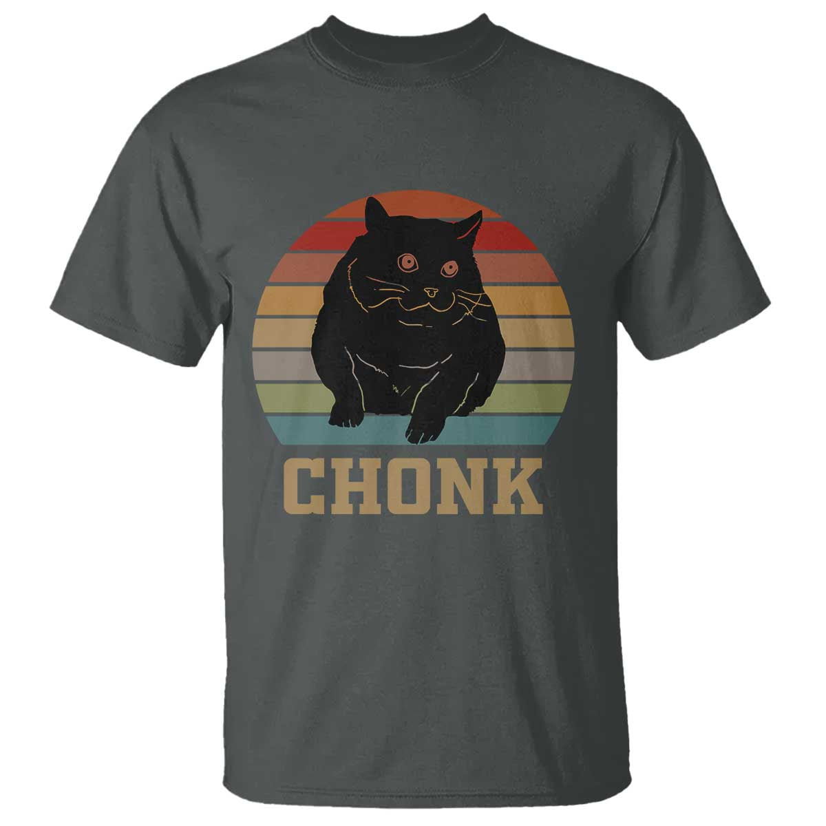 Funny Cat T Shirt Chonk Black Fat Kitten - Wonder Print Shop