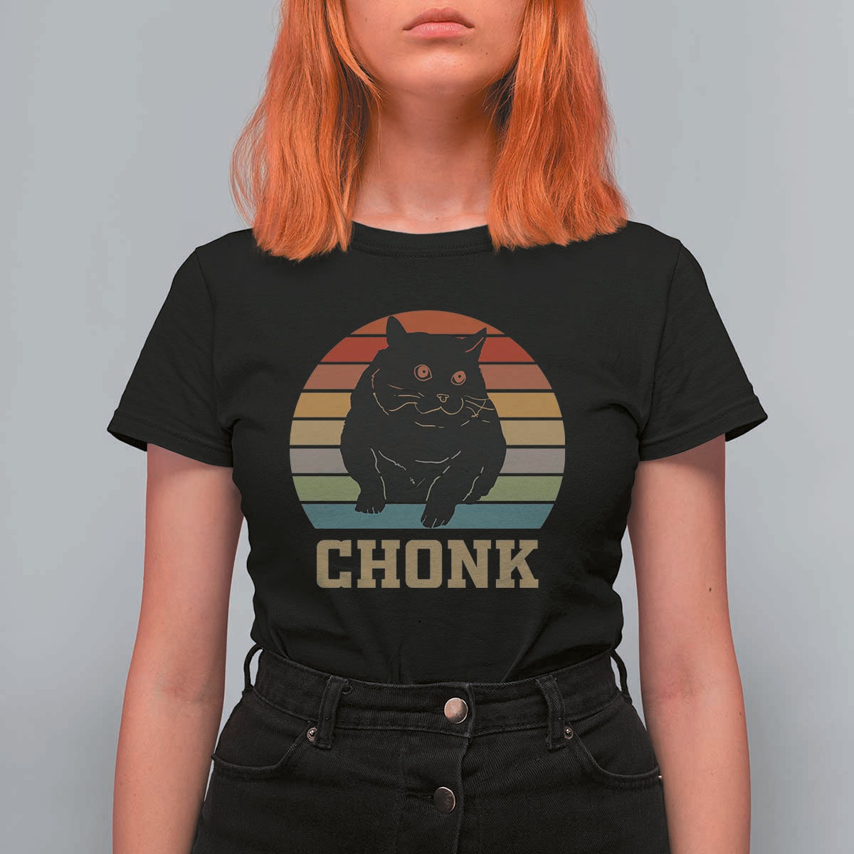Funny Cat T Shirt For Women Chonk Black Fat Kitten - Wonder Print Shop