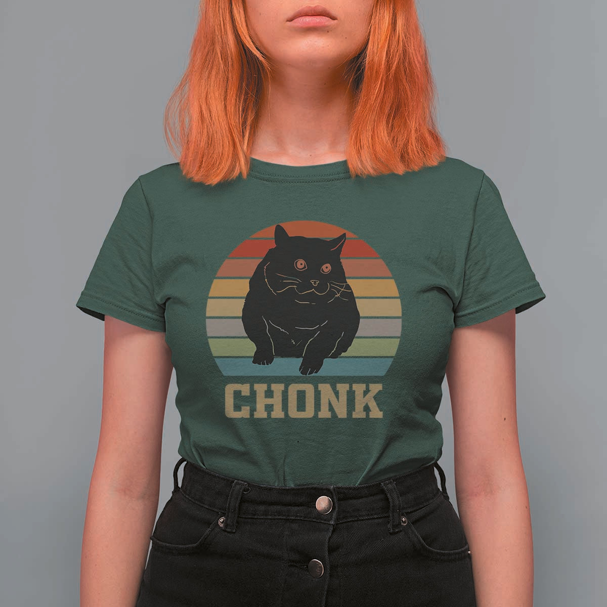 Funny Cat T Shirt For Women Chonk Black Fat Kitten - Wonder Print Shop