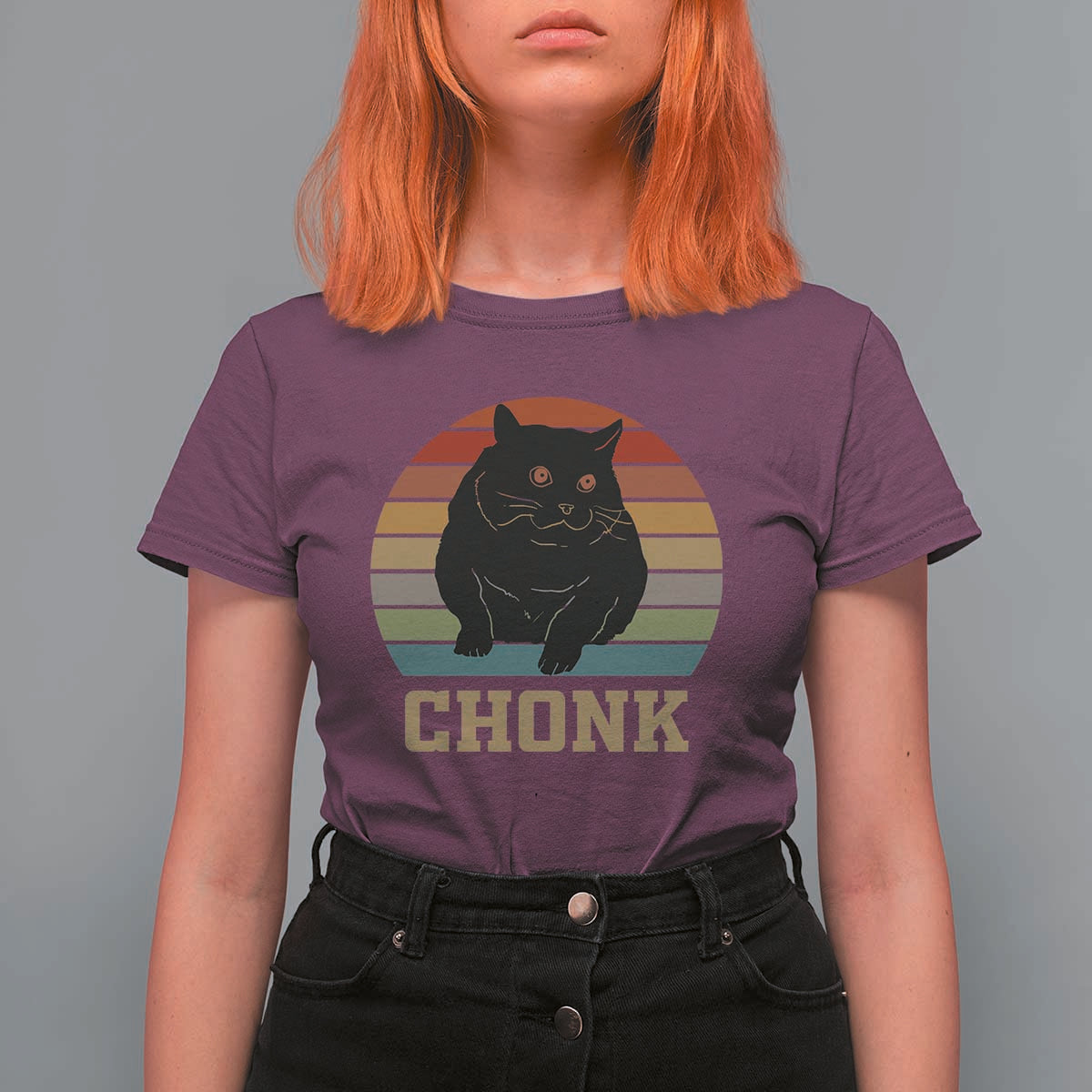 Funny Cat T Shirt For Women Chonk Black Fat Kitten - Wonder Print Shop