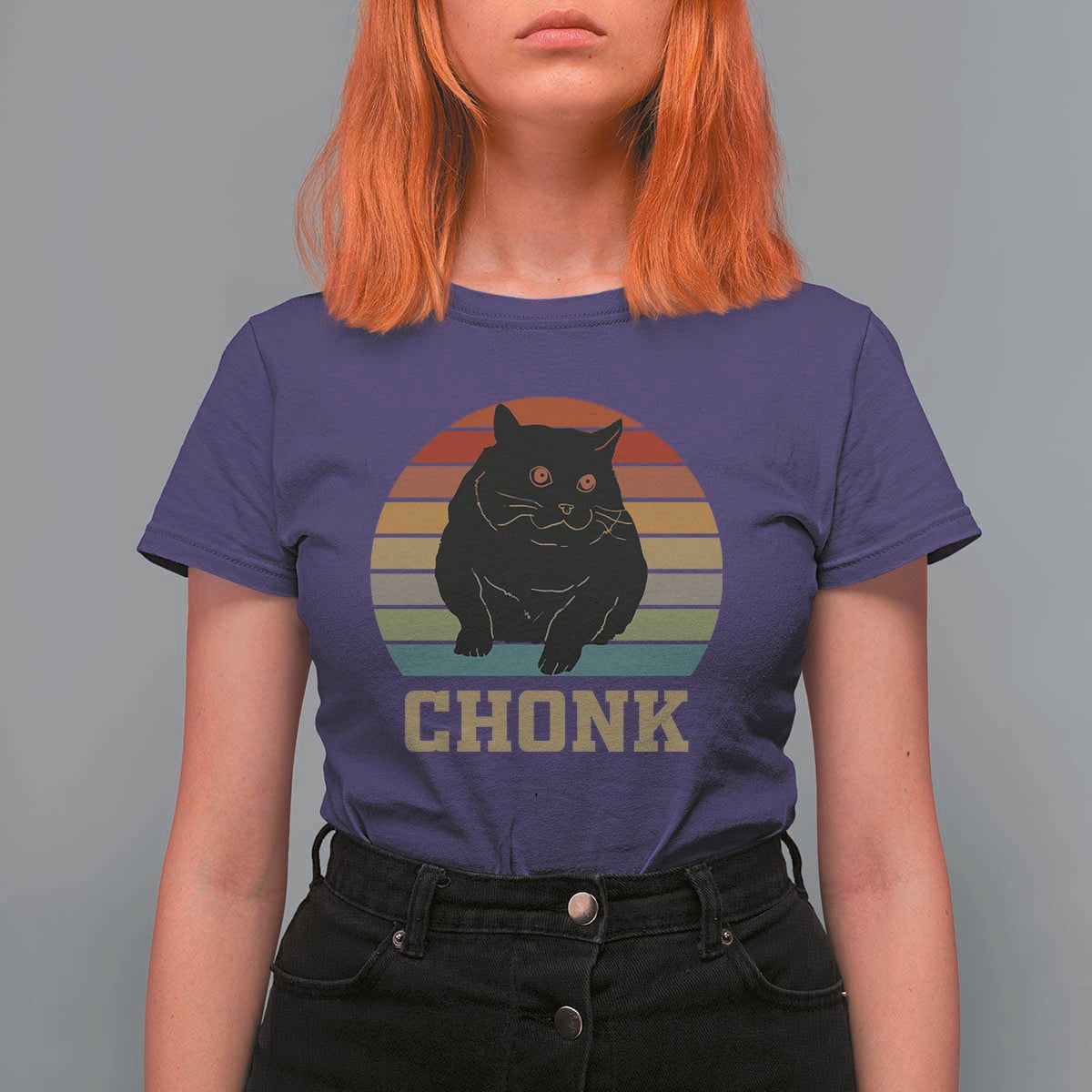Funny Cat T Shirt For Women Chonk Black Fat Kitten - Wonder Print Shop