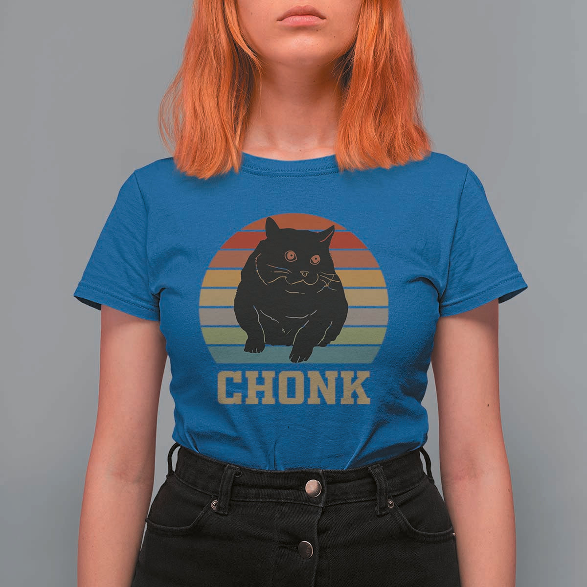 Funny Cat T Shirt For Women Chonk Black Fat Kitten - Wonder Print Shop