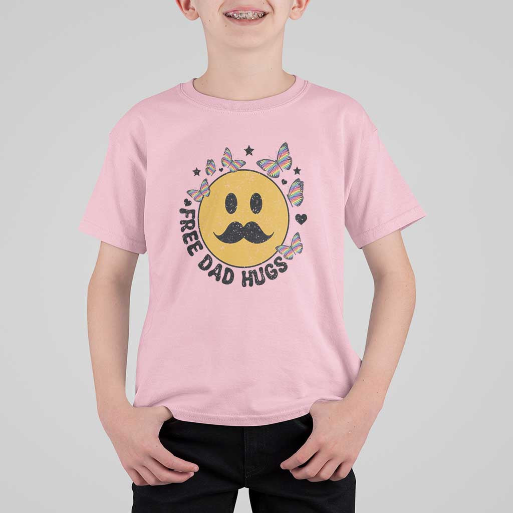 LGBT Free Dad Hugs T Shirt For Kid Gay Pride Month Retro Groove Smiley Face Community - Wonder Print Shop