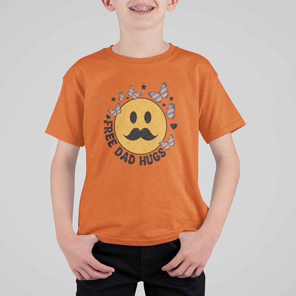 LGBT Free Dad Hugs T Shirt For Kid Gay Pride Month Retro Groove Smiley Face Community - Wonder Print Shop