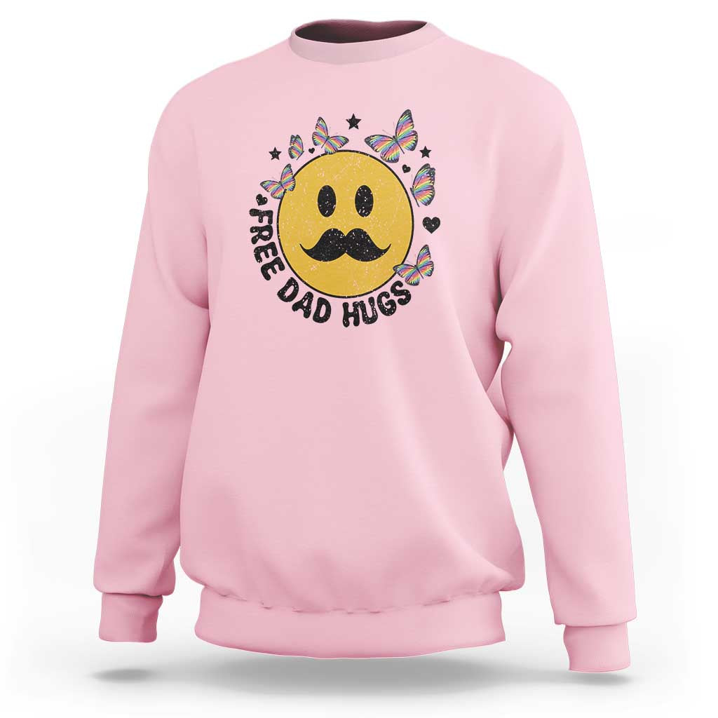 LGBT Free Dad Hugs Sweatshirt Gay Pride Month Retro Groove Smiley Face Community - Wonder Print Shop