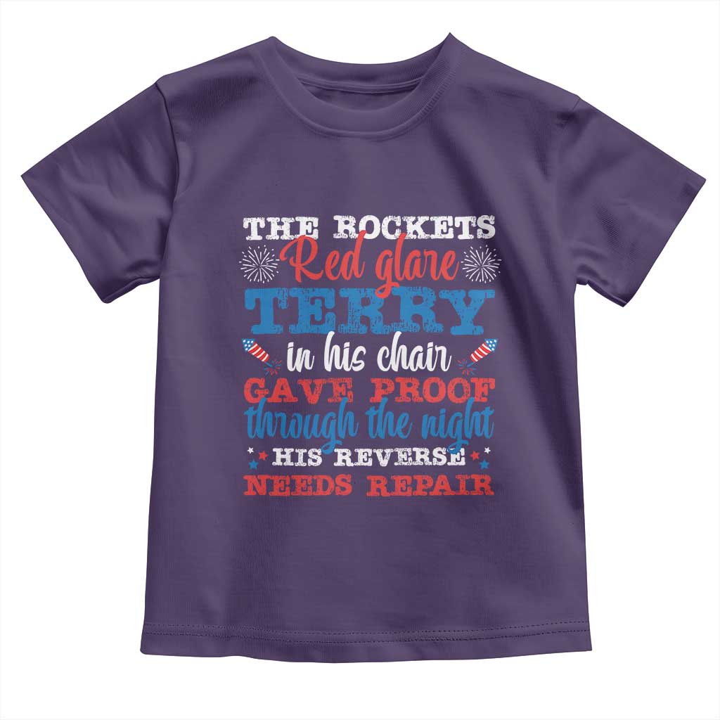 Funny The Rockets Red Glare Terry In His Chair His Reverse Needs Repair Toddler T Shirt 4th Of July Meme - Wonder Print Shop