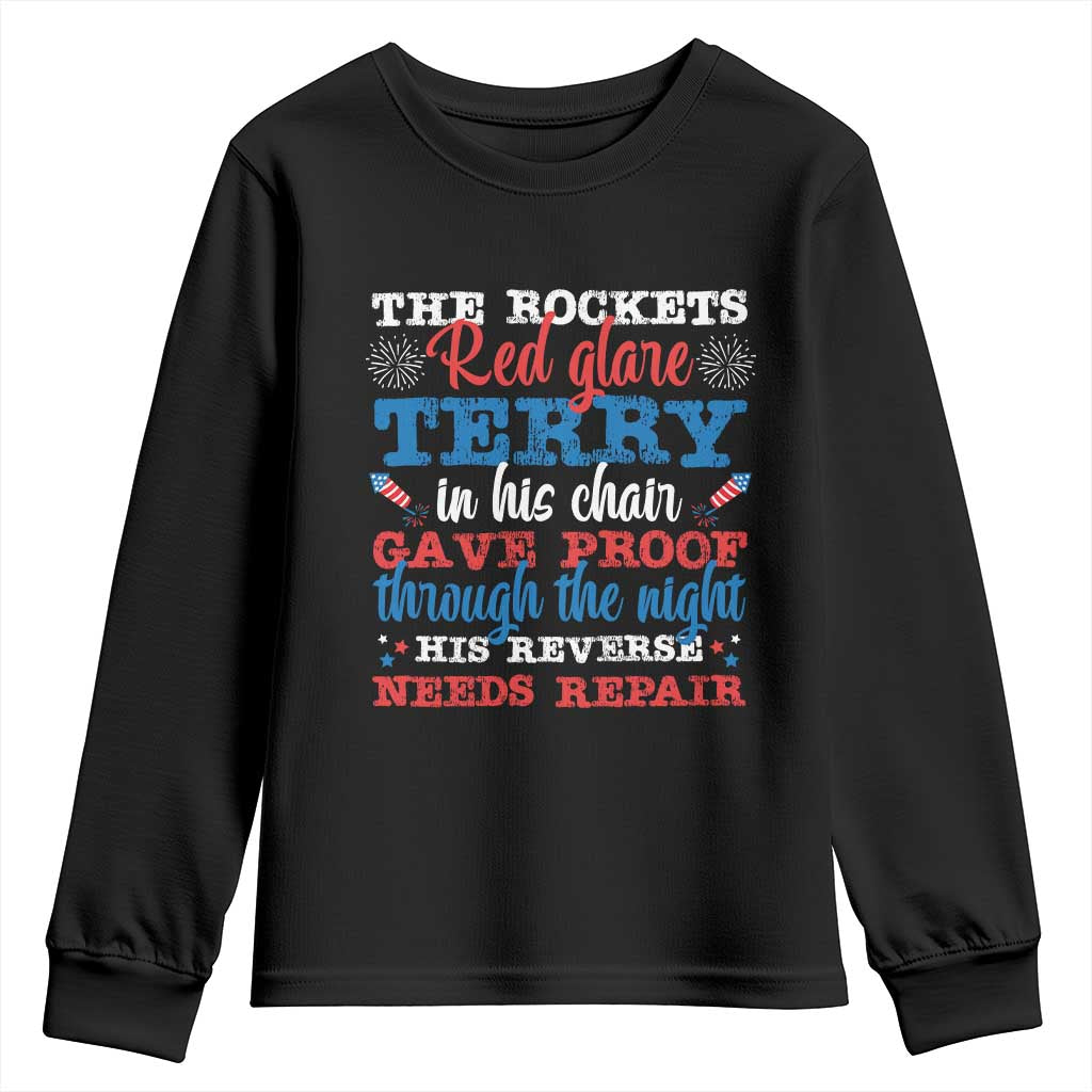 Funny The Rockets Red Glare Terry In His Chair His Reverse Needs Repair Youth Sweatshirt 4th Of July Meme - Wonder Print Shop